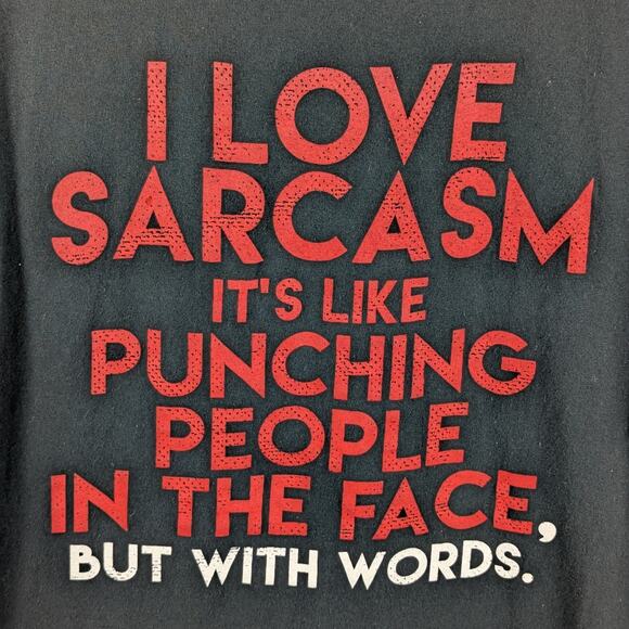 Spencers I Love Sarcasm Funny T-Shirt XL Black Red Graphic Tee Humor Quote Words - Picture 2 of 4